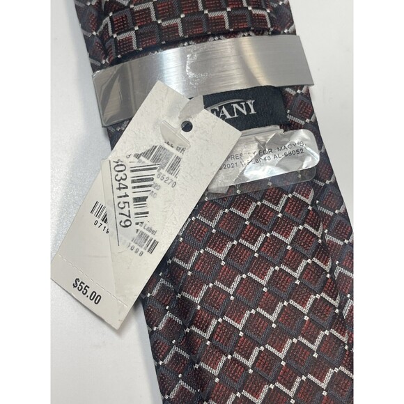 Alfani Geometric Print Silk Blend Neck Tie In Burgundy New - Picture 4 of 7